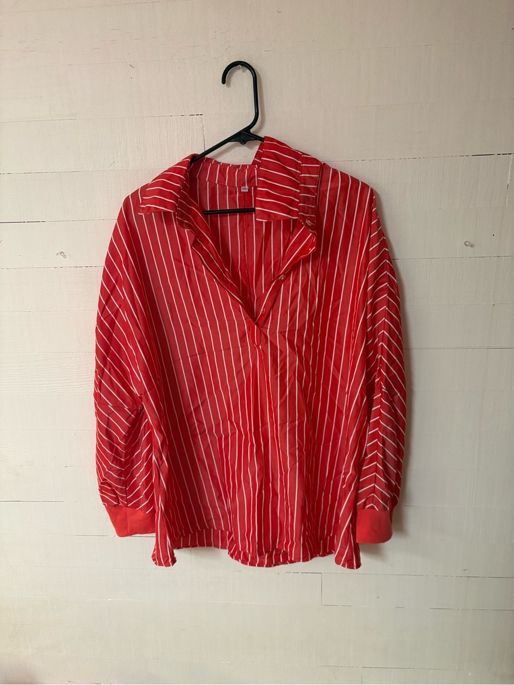 Red White Striped Oversized Button Front Shirt Blouse 3XL